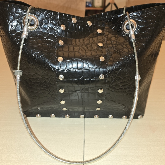 Stash Handbags - Stash Brand Vintage Elegant Black Croc-Embossed Tote Bag with Wood Base Like New